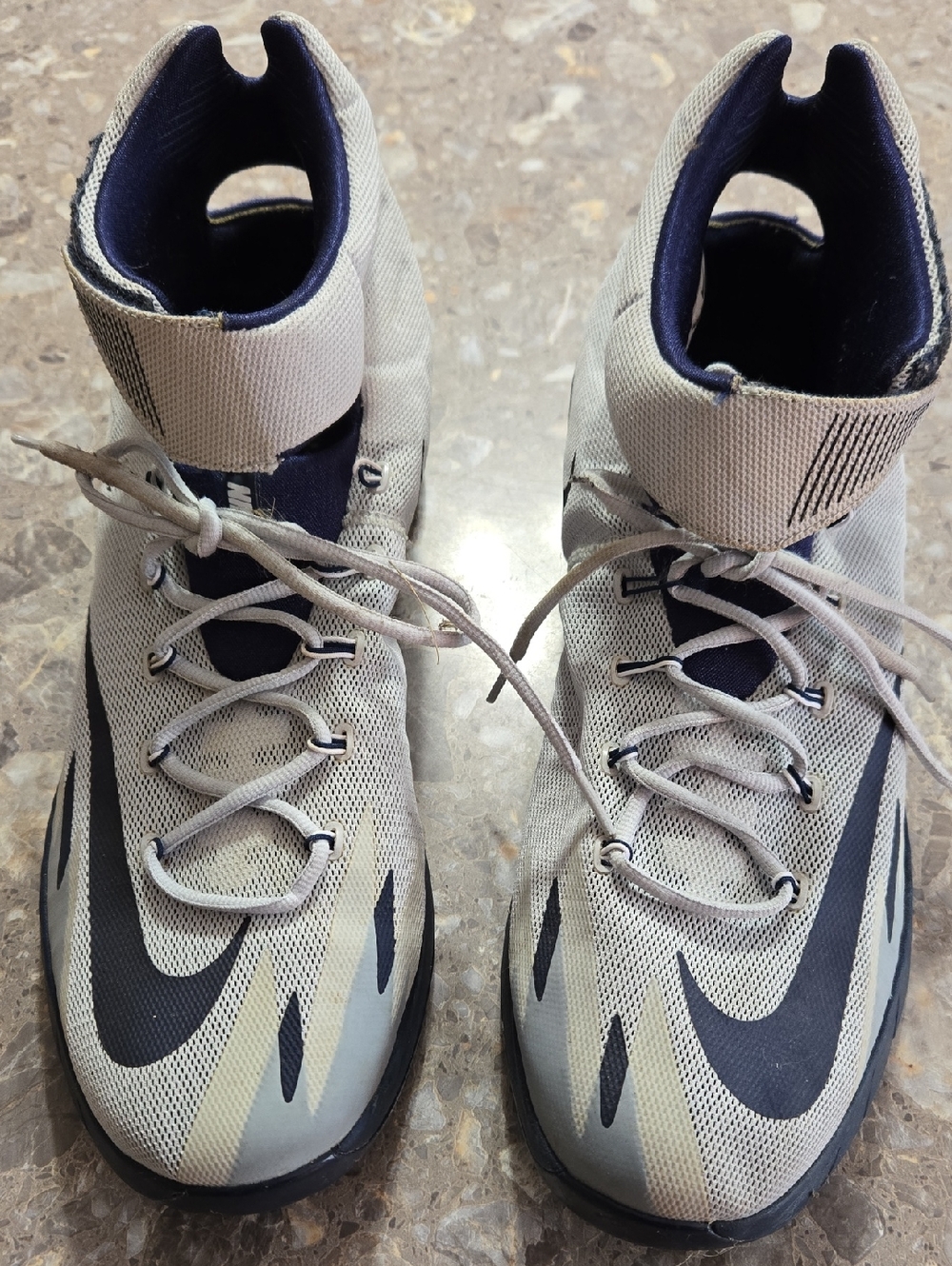 Mens Nike Zoom Hyperrev, Gray & Navy High-Top Basketball Sneakers, Sz 16